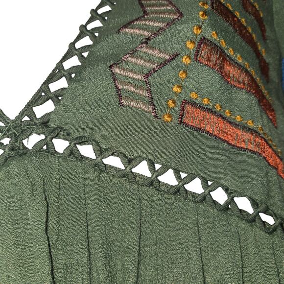 Rebellion Again Womens L Mini Dress Green Triangle Cutouts Tribal Rustic Aztec - Picture 5 of 13